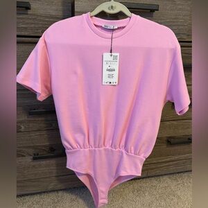Zara Pink Short Sleeve Interlock Bodysuit - Small NEW